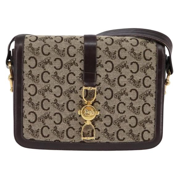 CELINE C Macadam Canvas Shoulder Bag Brown Gold - Picture 2 of 13